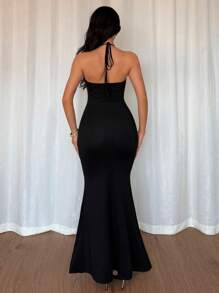 Elenzga 女士时尚休闲性感两件套，透明网眼短袖上衣和无袖紧身吊带裙，弹力针织材质上衣，侧抽绳褶饰不对称下摆，黑色 - 黑色 - 查看 2