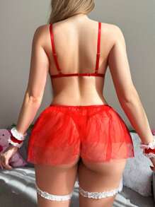 SHEIN 7-częściowy seksowny komplet bielizny z spódnicą z koronki kwiatowej i biustonoszem z koronkowym wykończeniem