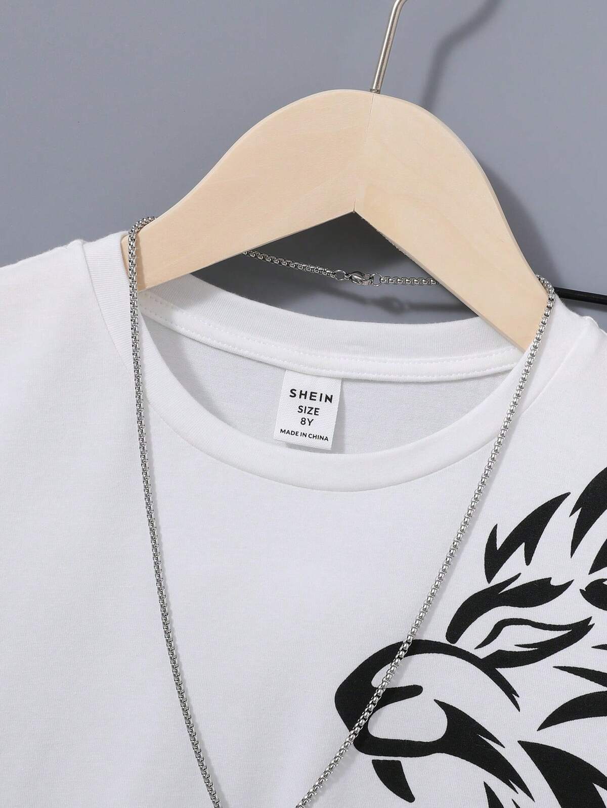 SHEIN T-shirt graphique avec lion et lettres pour pré-adolescents, tricot décontracté 5