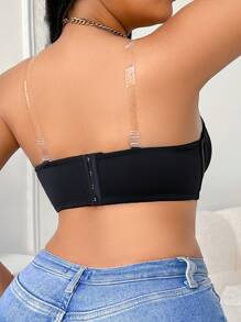 Plus Size Detachable Transparent Strap Sexy Underwire Cup Bra, Lift - Black - View 2