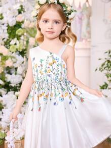 SHEIN Glamorique Kids Girls Floral Cake Design Spaghetti Strap Party Dress, Elegant Wedding Flower Girl Dress, All Season Young Girls Spring Dresses Young Girls Flower Dresses Young Girls Summer Dresses Princess Dress For Girls Young Girls Dresses Spring Party Dress For Girls - White - View 4