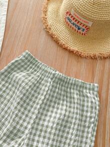 SHEIN LMoss Kids 女婴夏季可爱条纹吊带背心和松紧腰裤两件套