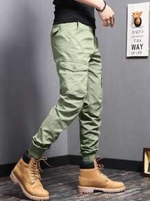 Manfinity Homme Men's Solid Color Pocket Simple Fashion Pants, Suitable For Summer , Cargo Pants Men Jeans, Men Clothes Pants, Men Fashion Pants