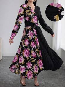 Modelyn Robe plissée élégante à imprimé floral patchwork pour femme - Multicolore - Voir 3