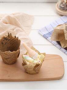 50pcs Tulip Cupcake Liners, Muffin Cups, Flambe Cups Disposable & High Temperature Resistant Baking Cups, Grease-Resistant Paper Tray Valentine's Day, Valentines Wedding, Birthday,Ramadan Decor,Easter,Easter Decor,Kitchen Organization And Storage,Baking,Baking Supplies,School Stuff, Kitchen Decor. - Khaki - View 3