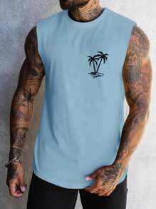 Manfinity RSRT Camiseta de tirantes cuello redondo casual con estampado de plantas, minimalista, para uso diario para hombres