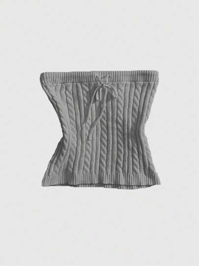 Plus Size Young Lady Casual Minimalist Sexy Strapless Twisted Knit Crop Top