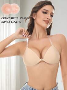 SHEIN 4pcs/Set Women Minimalist Skin-Tone Front Closure Transparent Straps Bra