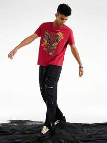 HOUSE OF THE DRAGON X SHEIN Camiseta de manga corta para hombre con estampado de letra y gráfico