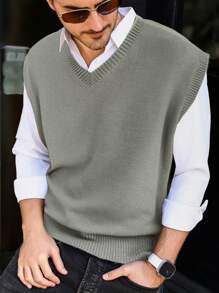 Manfinity Homme Gilet uomo elegante alla moda semplice da lavoro in maglia - Grigio - Visualizzare 1