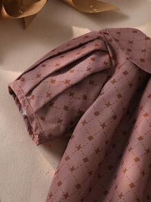 SHEIN 3pcs/Set Young Girl Bear & Plaid Print Shirt + Hat + Wide Leg Casual Pants Summer Outfit - Brown - View 5