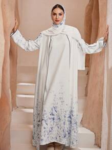 Graceveil 2 件套：花卉印花圆领连衣裙，配有可拆卸长袍和印花头巾，端庄 - 彩色 - 查看 5