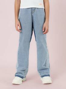 SUMWON Flare Fit Y2K Style Jeans With Contrast Panel Detail, Casual Retro Denim Bottoms For School, Weekend, Fall Spring Fashion - Multicolor - View 3