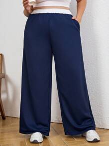 SHEIN Tall CURVE Pantalón de chándal de color liso para talla grande, de moda para el verano