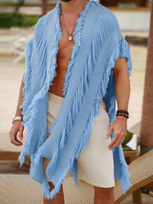 Manfinity RSRT 男士纯色拉绒流苏开衫，适合春秋季节