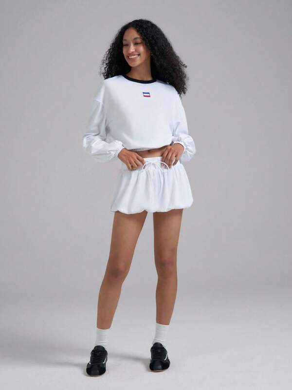 Easelle Falda-pantalón con diseño de brote de flor y encaje en contraste de color