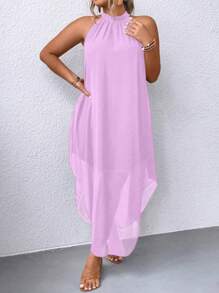 SHEIN Clasi Robe longue femme à col ras-du-cou asymétrique avec ourlet unicolore