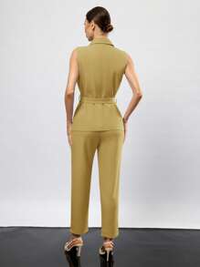 Aveloria Modichic Lapel Neck Belted Vest Blazer & Pants  - Yellow - View 2