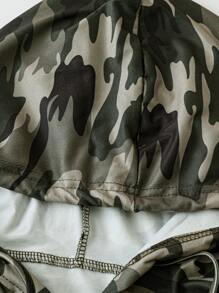 Chiquease Women's Fashion Cropped Drawstring Camo Hoodie Tank Top - Army Green - View 3