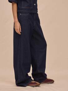 MUSERA 低腰直筒牛仔裤，带口袋和腰带环，仅裤脚，适合夏季休闲、书店、假日、节日、音乐会、西部度假、秋季、冬季、纳什维尔绿洲、办公室、工作、时尚春季等场合。 - 深色水洗藍 - 查看 3