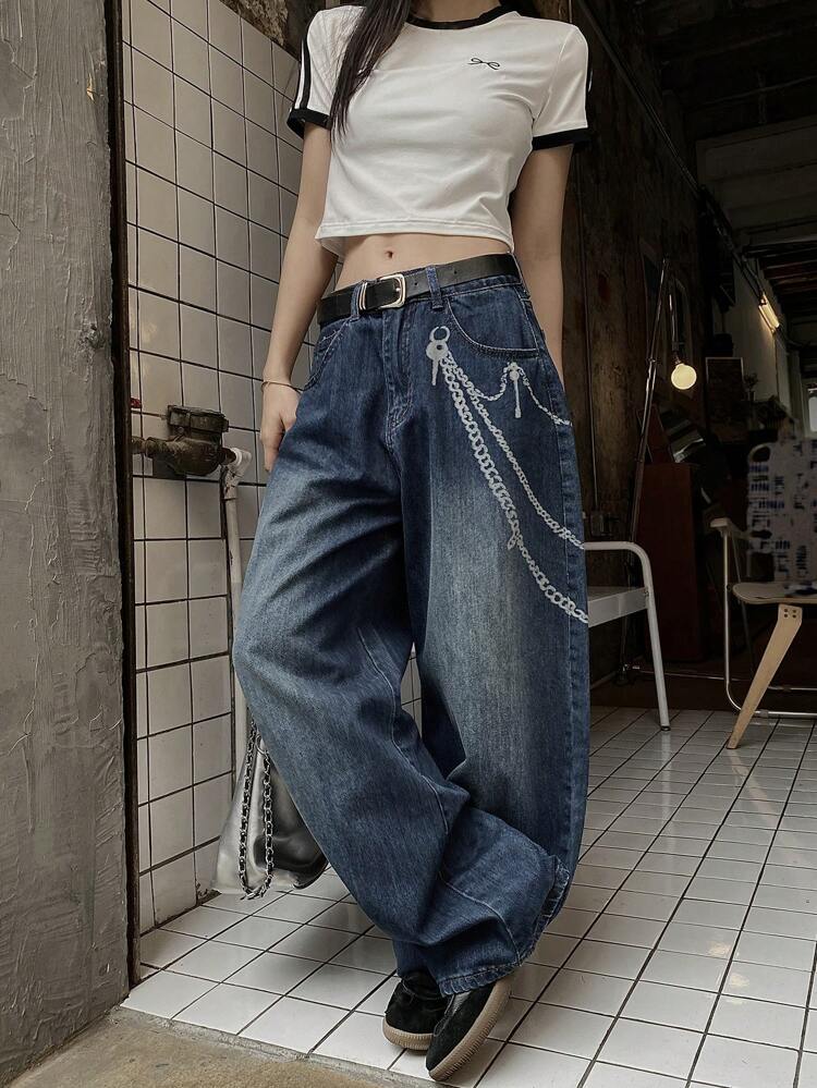Women's Printed Zipper Detail Harem Jeans,Baggy Jeans