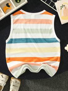 SHEIN 1pc Young Boy's Vacation-Inspired Colorful Striped Print Patched Pocket Tank Top, Loose & Comfortable, Suitable  Or Staying At Home - Blue - View 7
