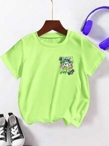 SHEIN Tween Boy Casual Fashion Round Neck Knit Printed T-Shirt
