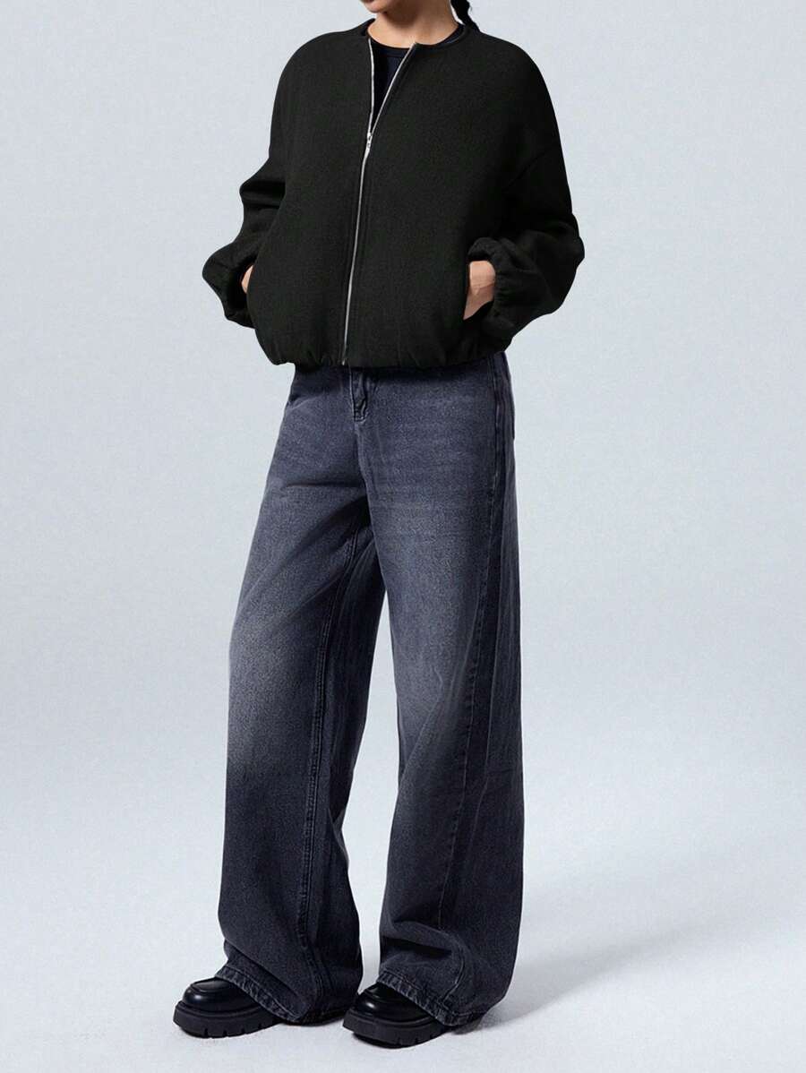 LYSMO Women's Solid Color Casual Jacket, Versatile For Autumn/Winter - Black - View 1