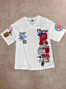 SHEIN EZwear 大码休闲宽松落肩V领篮球运动短袖T恤，适合春夏季女士 - 彩色 - 查看 4