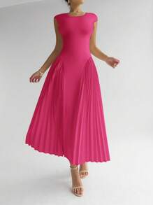 Firerie Women's Pleated A-Line Bodycon Midi Dress, Elegant - Hot Pink - View 5