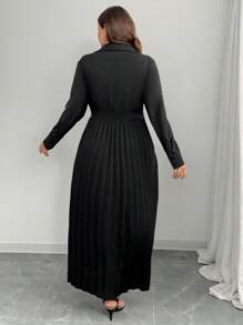 Celure Plus Size Zwarte Gerimpelde Taille Uitlopende Zoom Shirtjurk