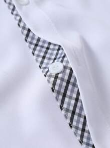 Manfinity Homme 男士休闲格子拼布短袖衬衫（不对称剪裁） - 白色 - 查看 5