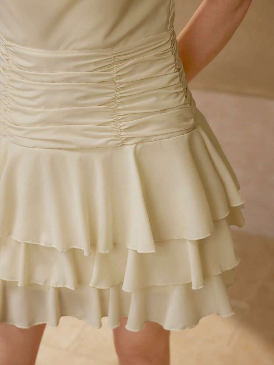 MOTF STUDIO 褶饰连衣裙 - 杏色 - 查看 2