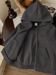 SHEIN Leap Crew 2pcs/Set Young Boys Casual Cute Daily Comfortable Simple Knit Warm Hooded Long Sleeve, Suitable For Travel, School, Casual Gathering, Autumn/Winter - Dark Grey - View 4