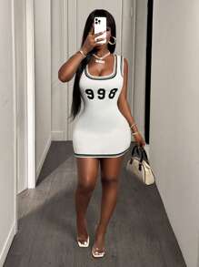 BamGleam Damen Minimalistische Mode Sommer Strick Bodycon Minikleid - Weiss - Übersicht 7