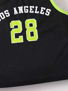 SHEIN 2pcs/Set Young Boy Letter Print Trim Crew Neck Top And Shorts Set