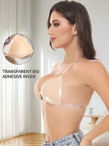 SHEIN 4pcs/Set Women Minimalist Skin-Tone Front Closure Transparent Straps Bra