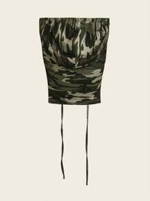 Chiquease Women's Fashion Cropped Drawstring Camo Hoodie Tank Top - Army Green - View 2