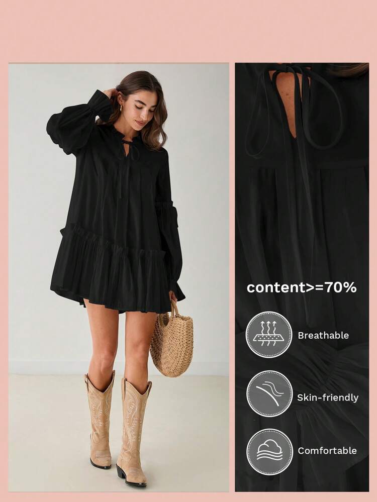 Spring/Winter Romantic Women's Vacation Cute Sweetheart Casual Black Ruffle Hem Dress,Sweet&Elegant Outfit For Valentine's Day&Christmas Party&New Years&Birthday&Holiday &Sweet Date Night&Daily Commuting