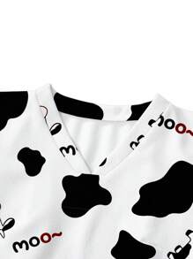 PopScrub Women's Cow Print V-Neck Short Sleeve Loose Nurse Scrub Uniform Top - Multicolor - View 3