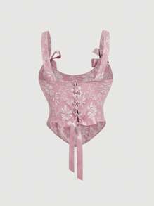 SHEIN MOD Plus Size Women Floral Jacquard Pink Camisole Tank Top,Valentine Day