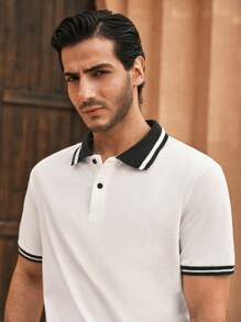 Manfinity VCAY Áo sơ mi nam sọc sọc có nút lên áo sơ mi polo công sở màu trắng thông thường - trắng - Xem 4