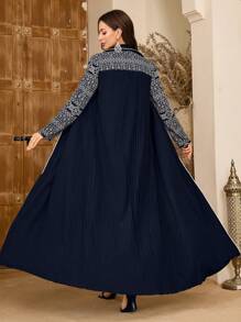 Al Najma Women's Pattern Pleated Splice Conservative Elegant Arabic Abaya, Modest Robe