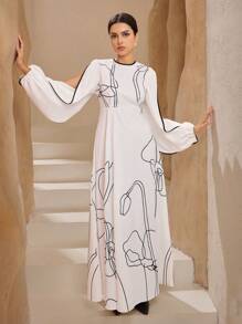 Seusyu Vestido largo informal de mujer con estampado floral y ribete de contraste - Multicolor - Ver 6