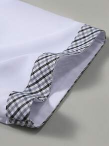 Manfinity Homme 男士休闲格子拼布短袖衬衫（不对称剪裁） - 白色 - 查看 7