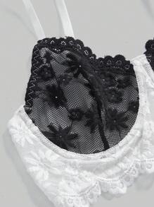 ROMWE Goth Style Women's Underwire Lingerie Bra, Single Price Top - Black and White - View 4