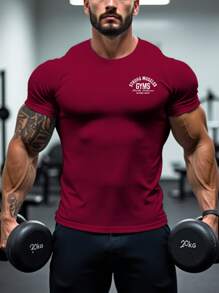 GymBeat Áo thun tập thể dục tay ngắn cổ tròn in chữ cho nam, áo tập gym, áo thun Giáng sinh thoáng khí - Màu Đỏ Sâu - Xem 2