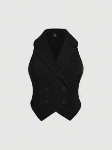 SHEIN MOD Elegantes Büro-/Lässig-Set mit Wende-Kragen Weste und Hose, Große Größen, 2-teilig