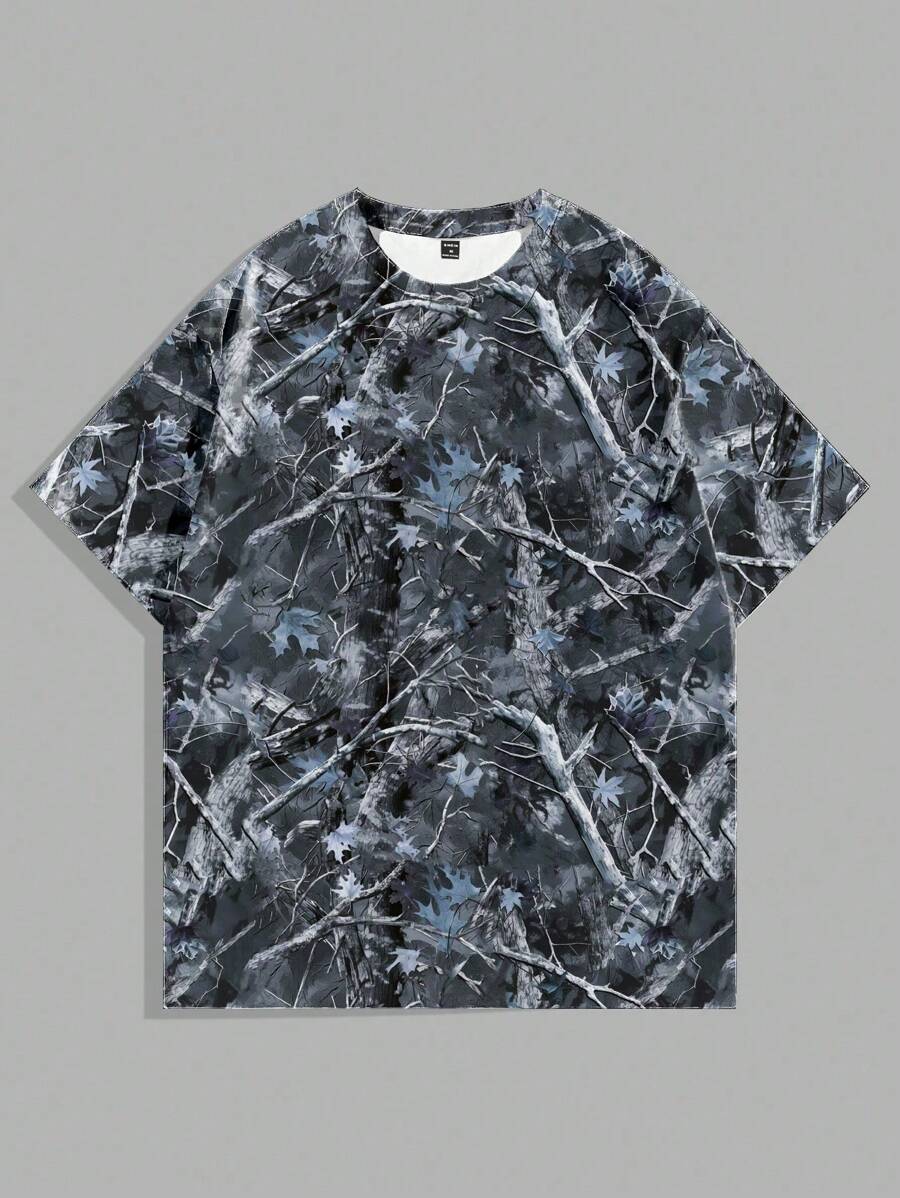 Manfinity EMRG 男士夏季休闲迷彩印花短袖 T 恤 - 霧霾藍 - 查看 1