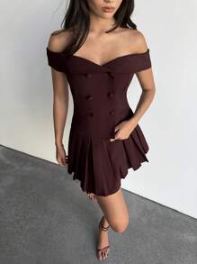 Aloruh Women's Spring Suit, Fashionable Business Commuting, Old Money Style, Simple Solid Color Modern Suit, Street Casual Burgundy Suit Suit, Ancora Red Off-Shoulder Office Suit Two-Piece Suit, Suitable For Teacher's Day, Easter, Music Festival, Party, Modest, Mother's Day, Daily Wear,Summer Elegant 2pcs